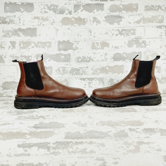 ASOS Brown & Black Leather Chunky Chelsea Ankle Boots F884 - Picture 7 of 12